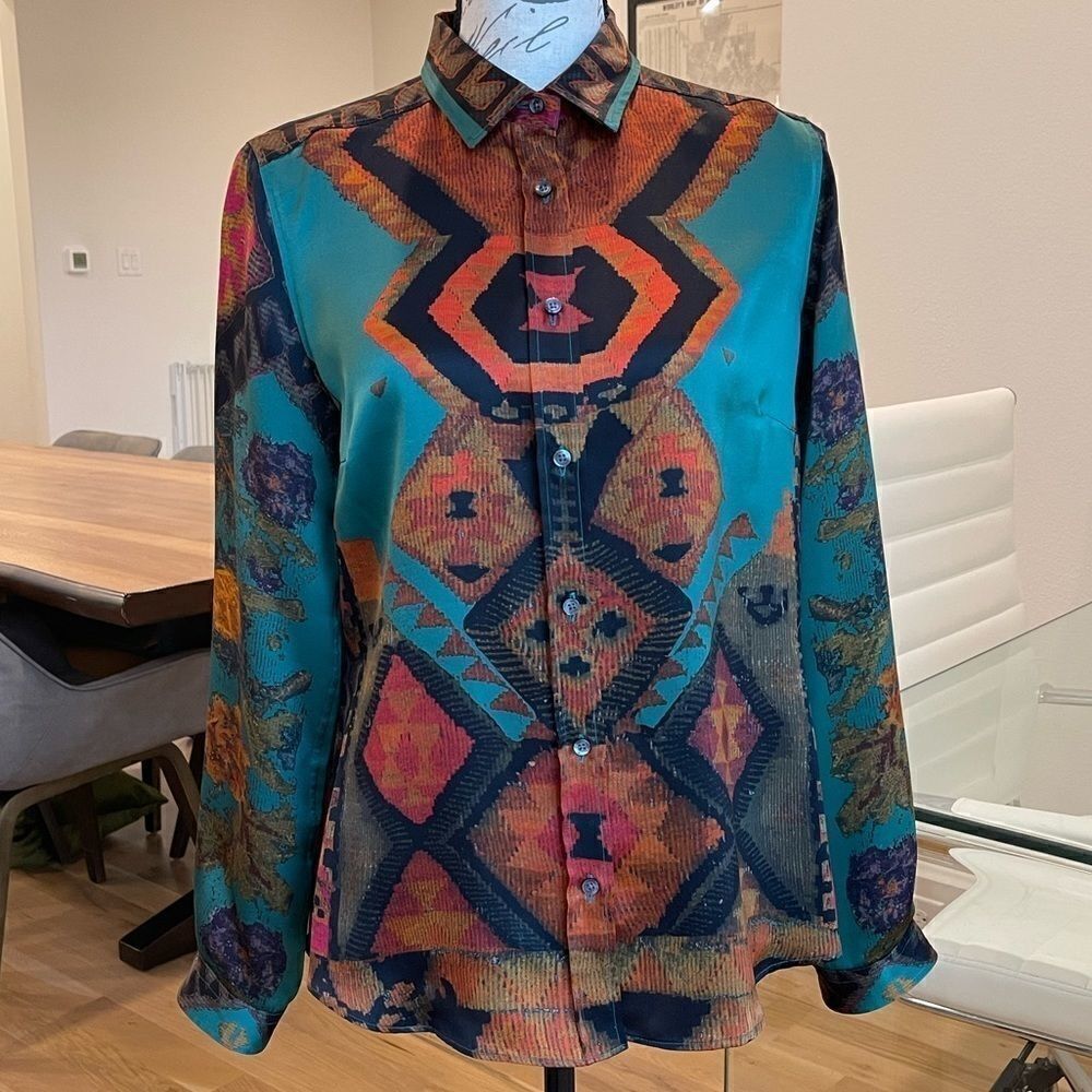 ETRO Silk Button Down Blouse Abstract Geo - EU 46